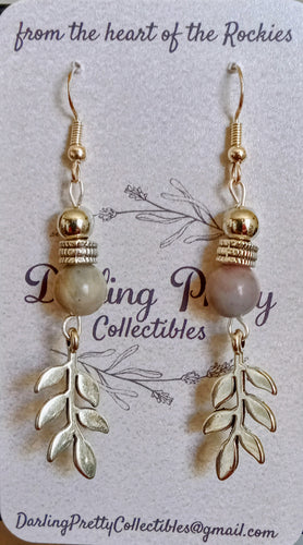 Artisan Earrings ~ Shiny Leaves Charms / Picasso Jasper Beads / Sterling Silver French Ear Hooks