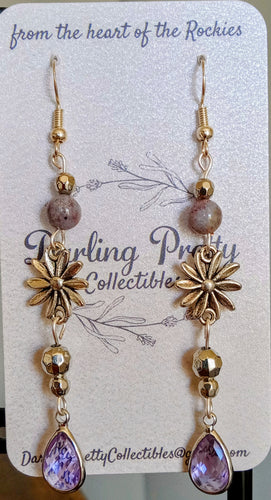 Artisan Earrings ~ Flower Charms / Purple European Crystal Briolette Pendants / Marine Agate Beads / Sterling Silver French Ear Hooks