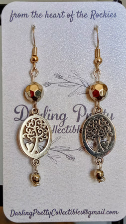 Artisan Earrings ~ Tree Of Life Charms / Disco Ball Beads / Sterling Silver French Ear Hooks
